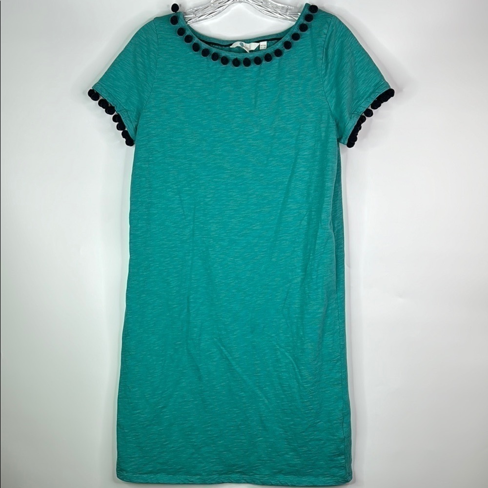 Boden Bridget Jersey Blue Teal Pom Pom Dress Size 6R